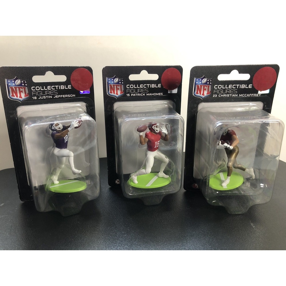 Lot of 3 NFL Mini Figures Mahomes McCaffrey Jefferson 2.5" 2024 NIP‎